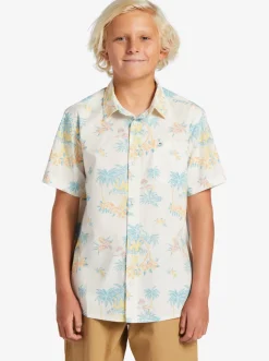Quiksilver Shirts|Boy'S 8-16 Palm Spritz Short Sleeve Woven Shirt Snow White Palm Spritz