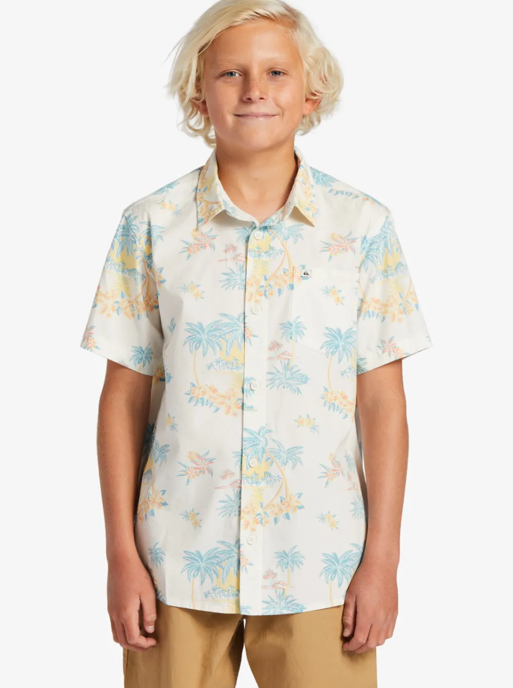 Quiksilver Shirts|Boy'S 8-16 Palm Spritz Short Sleeve Woven Shirt Snow White Palm Spritz