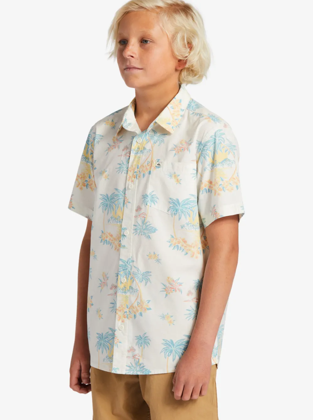 Quiksilver Shirts|Boy'S 8-16 Palm Spritz Short Sleeve Woven Shirt Snow White Palm Spritz