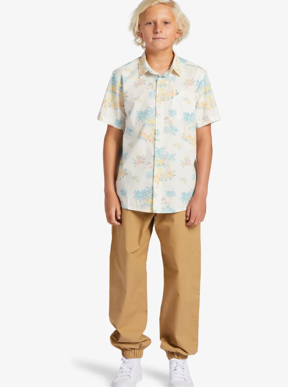 Quiksilver Shirts|Boy'S 8-16 Palm Spritz Short Sleeve Woven Shirt Snow White Palm Spritz
