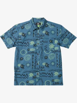 Quiksilver Shirts|Boy'S 8-16 Radical Times Short Sleeve Woven Shirt Agean Blue Radical Times Ss