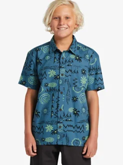Quiksilver Shirts|Boy'S 8-16 Radical Times Short Sleeve Woven Shirt Agean Blue Radical Times Ss