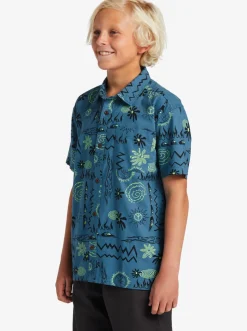 Quiksilver Shirts|Boy'S 8-16 Radical Times Short Sleeve Woven Shirt Agean Blue Radical Times Ss