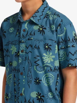 Quiksilver Shirts|Boy'S 8-16 Radical Times Short Sleeve Woven Shirt Agean Blue Radical Times Ss