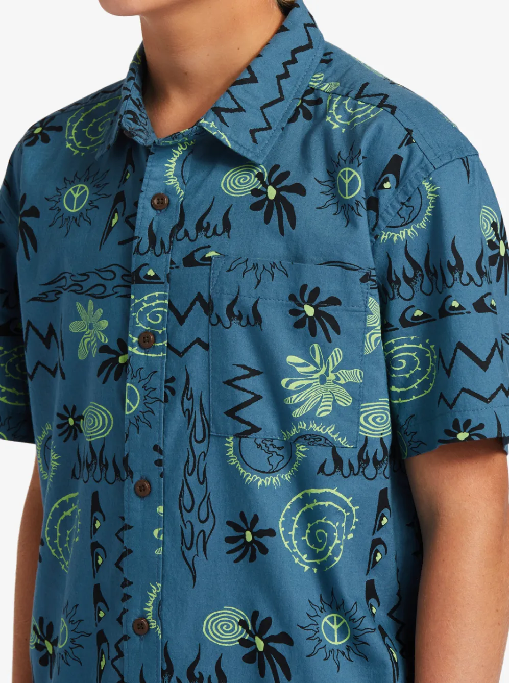 Quiksilver Shirts|Boy'S 8-16 Radical Times Short Sleeve Woven Shirt Agean Blue Radical Times Ss