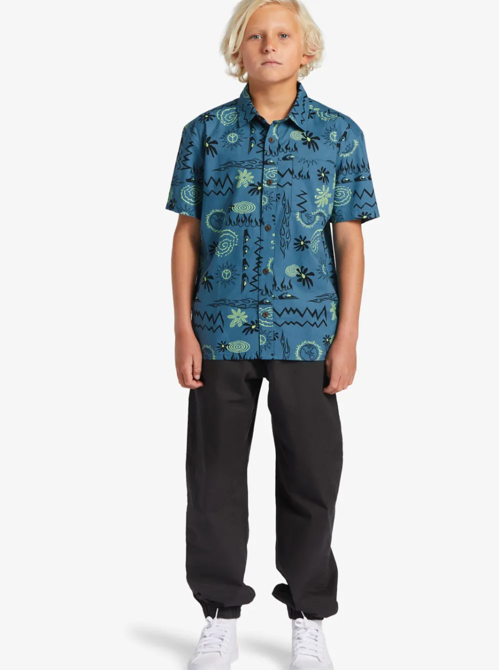 Quiksilver Shirts|Boy'S 8-16 Radical Times Short Sleeve Woven Shirt Agean Blue Radical Times Ss