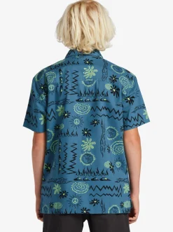 Quiksilver Shirts|Boy'S 8-16 Radical Times Short Sleeve Woven Shirt Agean Blue Radical Times Ss