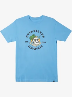 Quiksilver Tees|Hawaii Palm And Skull T-Shirt Azure Blue