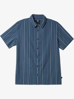 Quiksilver Shirts & Polos|Pacific Stripe Short Sleeve Woven Shirt Berring Sea Pacific Stripes