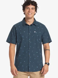Quiksilver Shirts & Polos|Pacific Stripe Short Sleeve Woven Shirt Berring Sea Pacific Stripes
