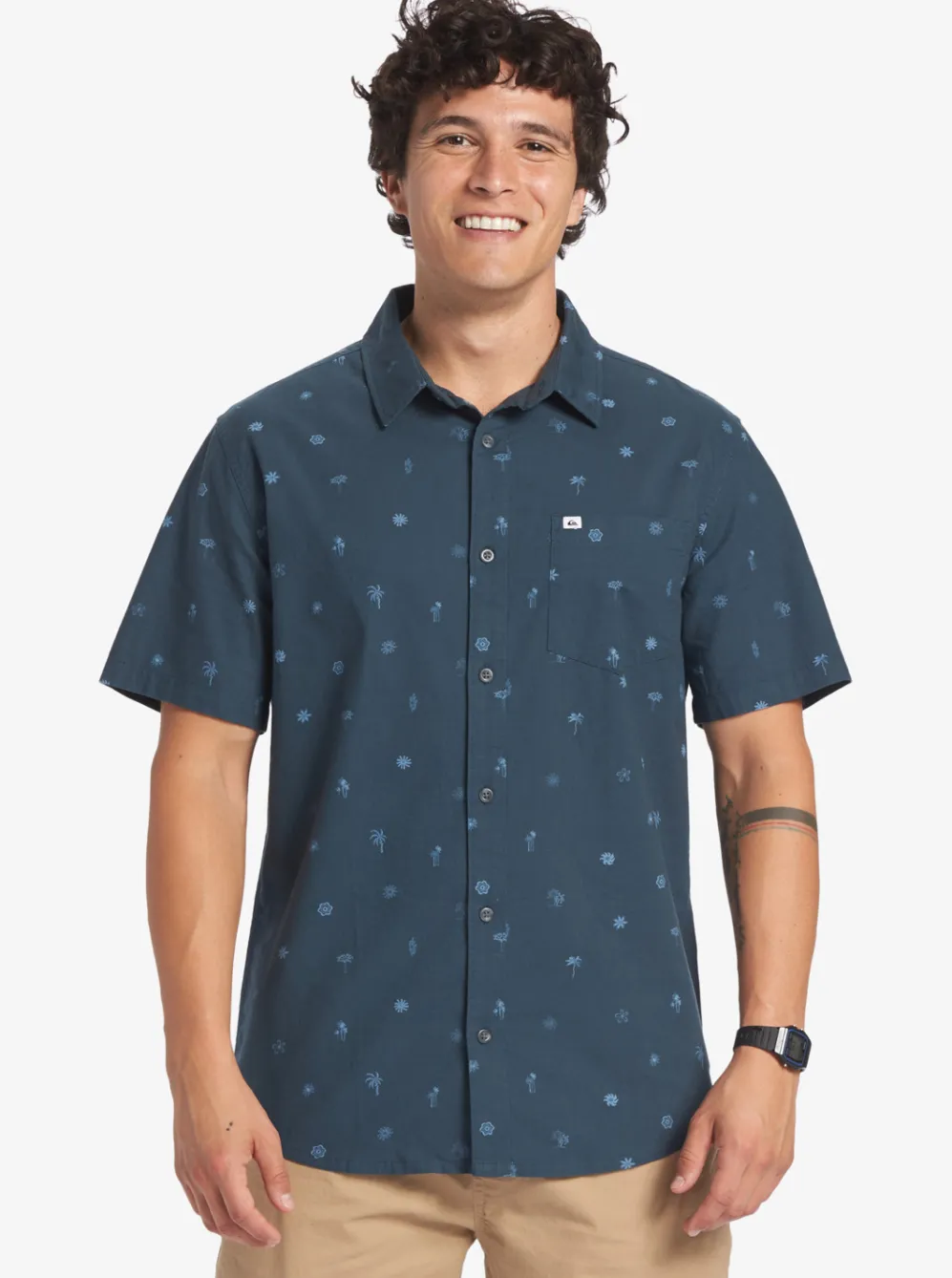 Quiksilver Shirts & Polos|Pacific Stripe Short Sleeve Woven Shirt Berring Sea Pacific Stripes
