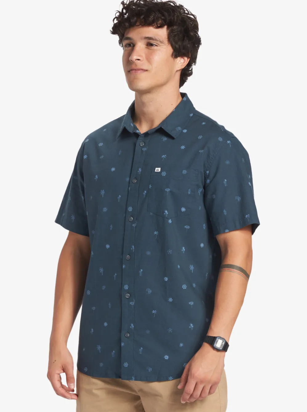 Quiksilver Shirts & Polos|Pacific Stripe Short Sleeve Woven Shirt Berring Sea Pacific Stripes