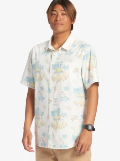 Quiksilver Shirts & Polos|Palm Spritz Short Sleeve Woven Shirt Snow White Palm Spritz