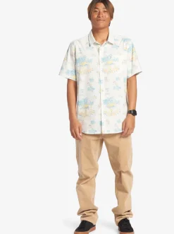 Quiksilver Shirts & Polos|Palm Spritz Short Sleeve Woven Shirt Snow White Palm Spritz