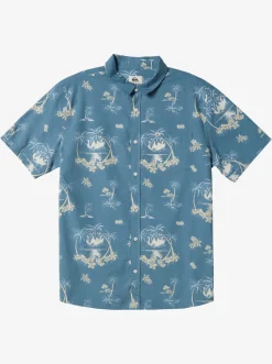 Quiksilver Shirts & Polos|Palm Spritz Short Sleeve Woven Shirt Agean Blue Palm Spritz