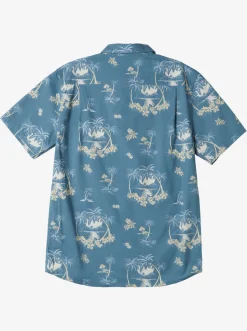 Quiksilver Shirts & Polos|Palm Spritz Short Sleeve Woven Shirt Agean Blue Palm Spritz