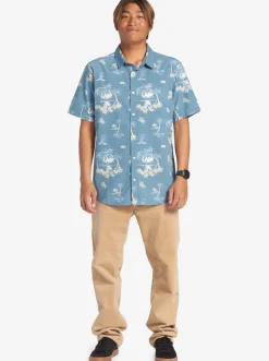 Quiksilver Shirts & Polos|Palm Spritz Short Sleeve Woven Shirt Agean Blue Palm Spritz