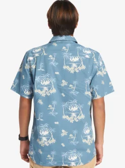 Quiksilver Shirts & Polos|Palm Spritz Short Sleeve Woven Shirt Agean Blue Palm Spritz