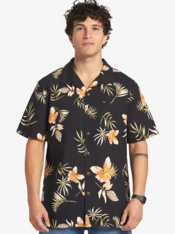 Quiksilver Shirts & Polos|Tropical Floral Short Sleeve Woven Shirt Black Tropical Floral Ss
