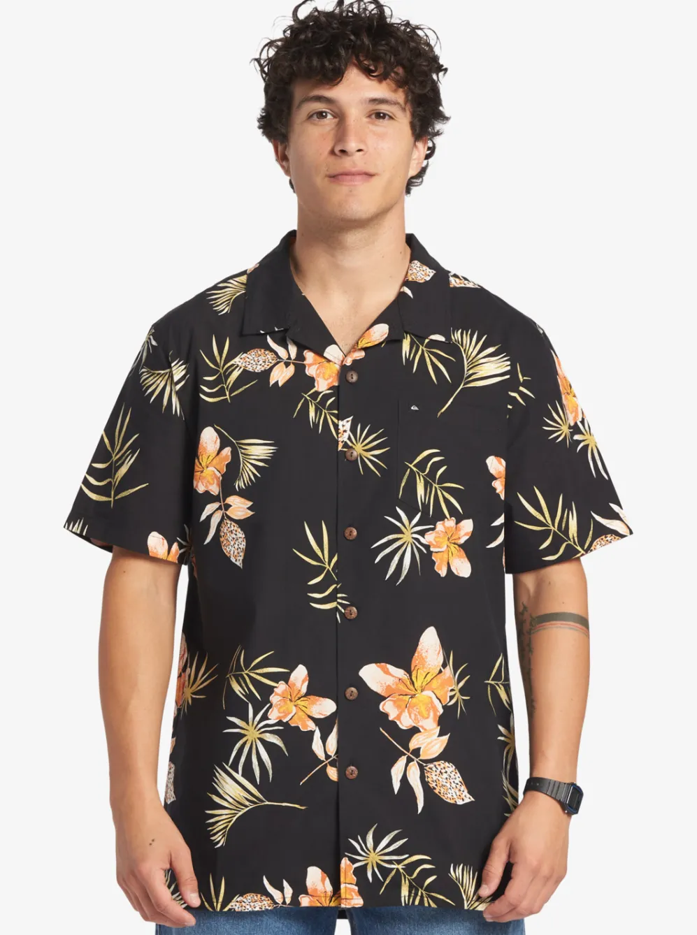Quiksilver Shirts & Polos|Tropical Floral Short Sleeve Woven Shirt Black Tropical Floral Ss