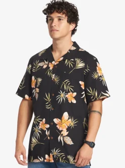 Quiksilver Shirts & Polos|Tropical Floral Short Sleeve Woven Shirt Black Tropical Floral Ss