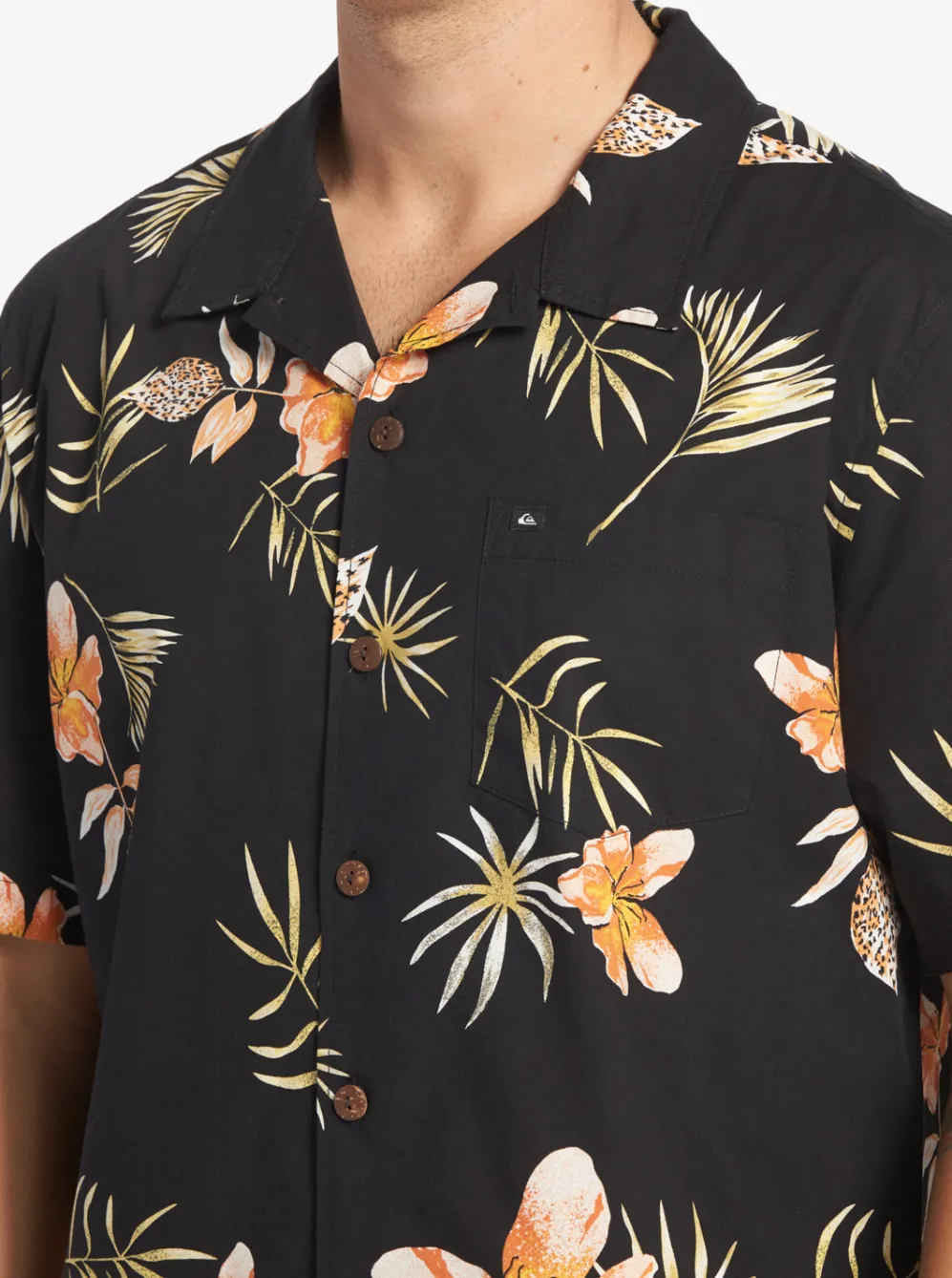 Quiksilver Shirts & Polos|Tropical Floral Short Sleeve Woven Shirt Black Tropical Floral Ss