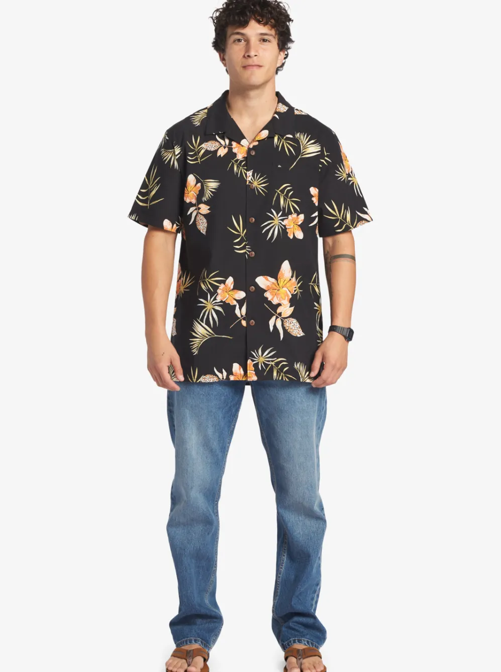 Quiksilver Shirts & Polos|Tropical Floral Short Sleeve Woven Shirt Black Tropical Floral Ss