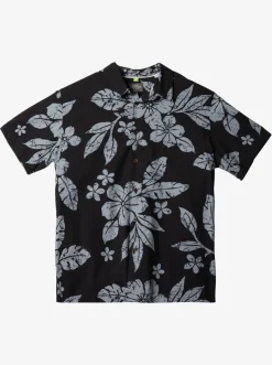 Quiksilver Shirts & Polos|Waterman Aqua Flower Short Sleeve Shirt Black Aqua Flowers