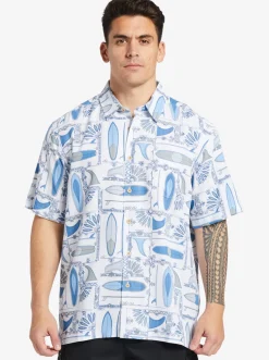Quiksilver Shirts & Polos|Waterman Long Boards Woven Shirt White Longboards