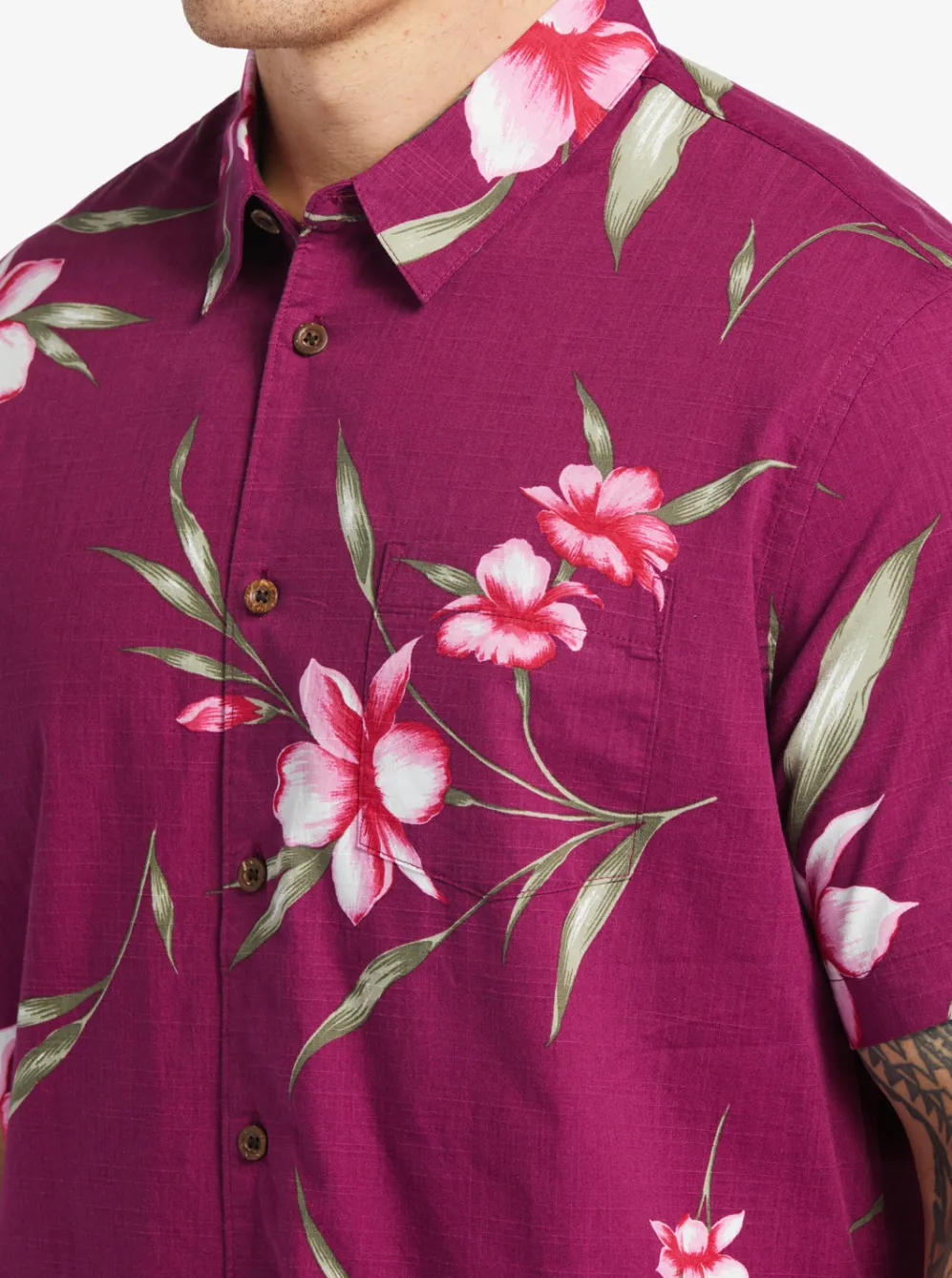 Quiksilver Shirts & Polos|Waterman Night Bloomer Woven Shirt Magenta Night Bloomer